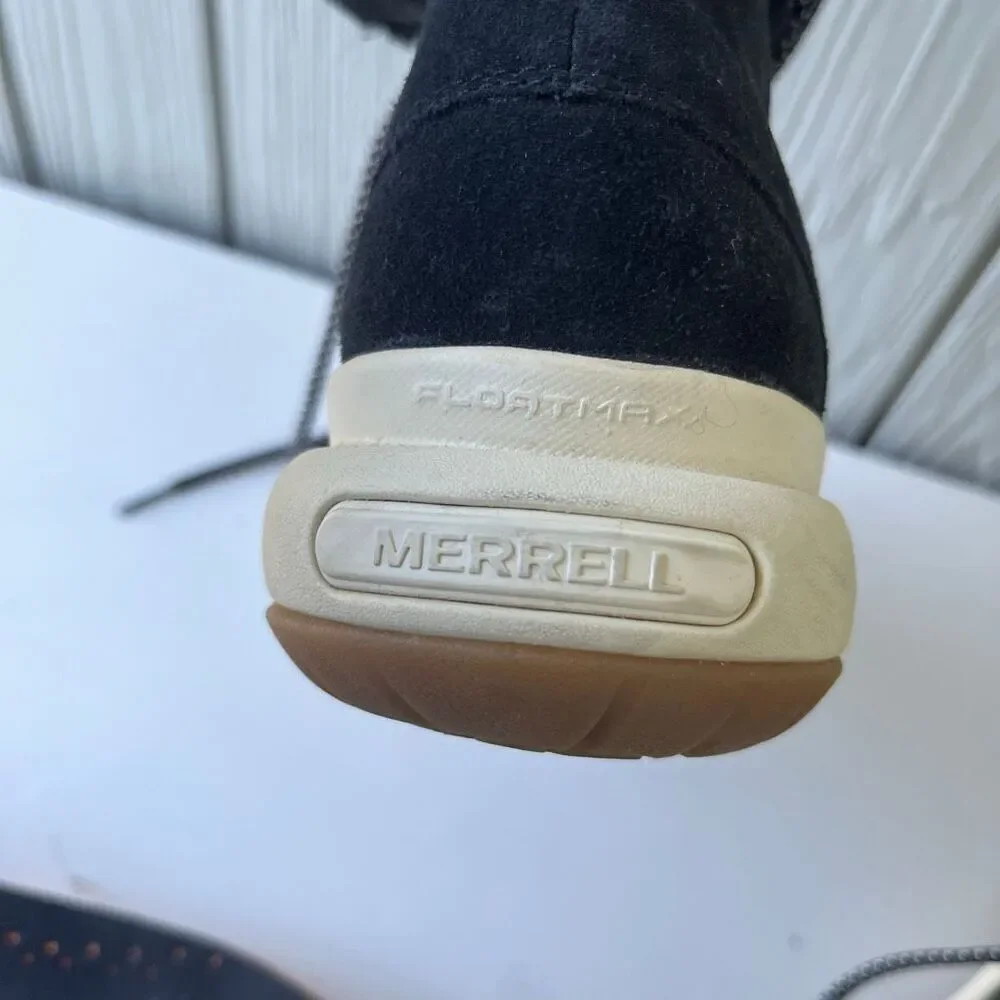 Merrell Marquette Thermo Lace Waterproof Boots 9.5/10 Black Suede Fleece